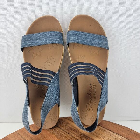 Skechers Cali Womens Size 7 Blue Beverlee-Smitten Kitten Wedge Sandals 38527 - Picture 7 of 9